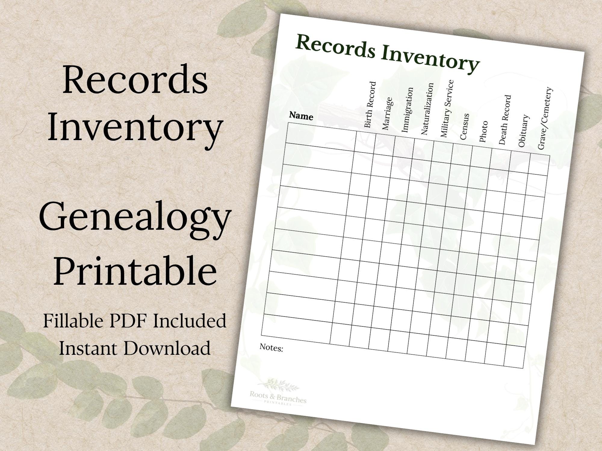 Family Members Inventory Example.pdf Records Inventory Genealogy Printable | Family History Organizer ...