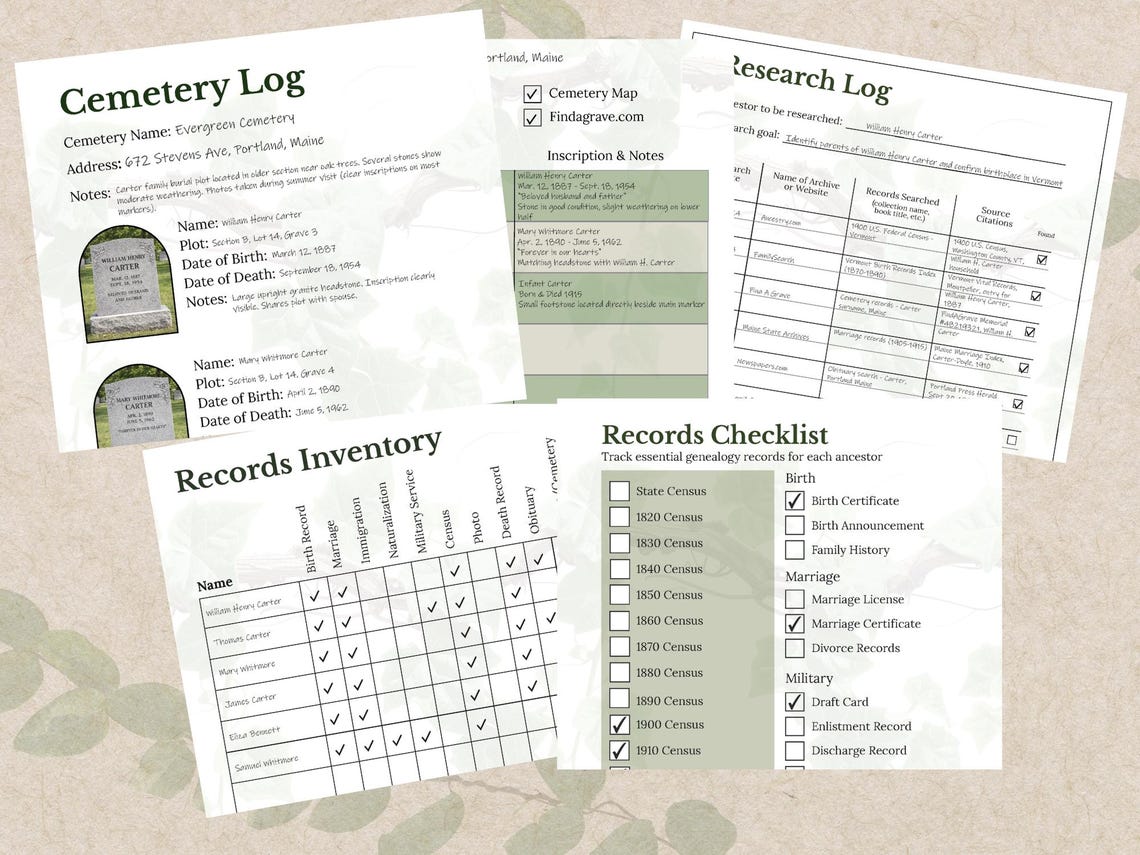 Genealogy Research Toolkit | Family History Logs, Checklist, Inventory ...