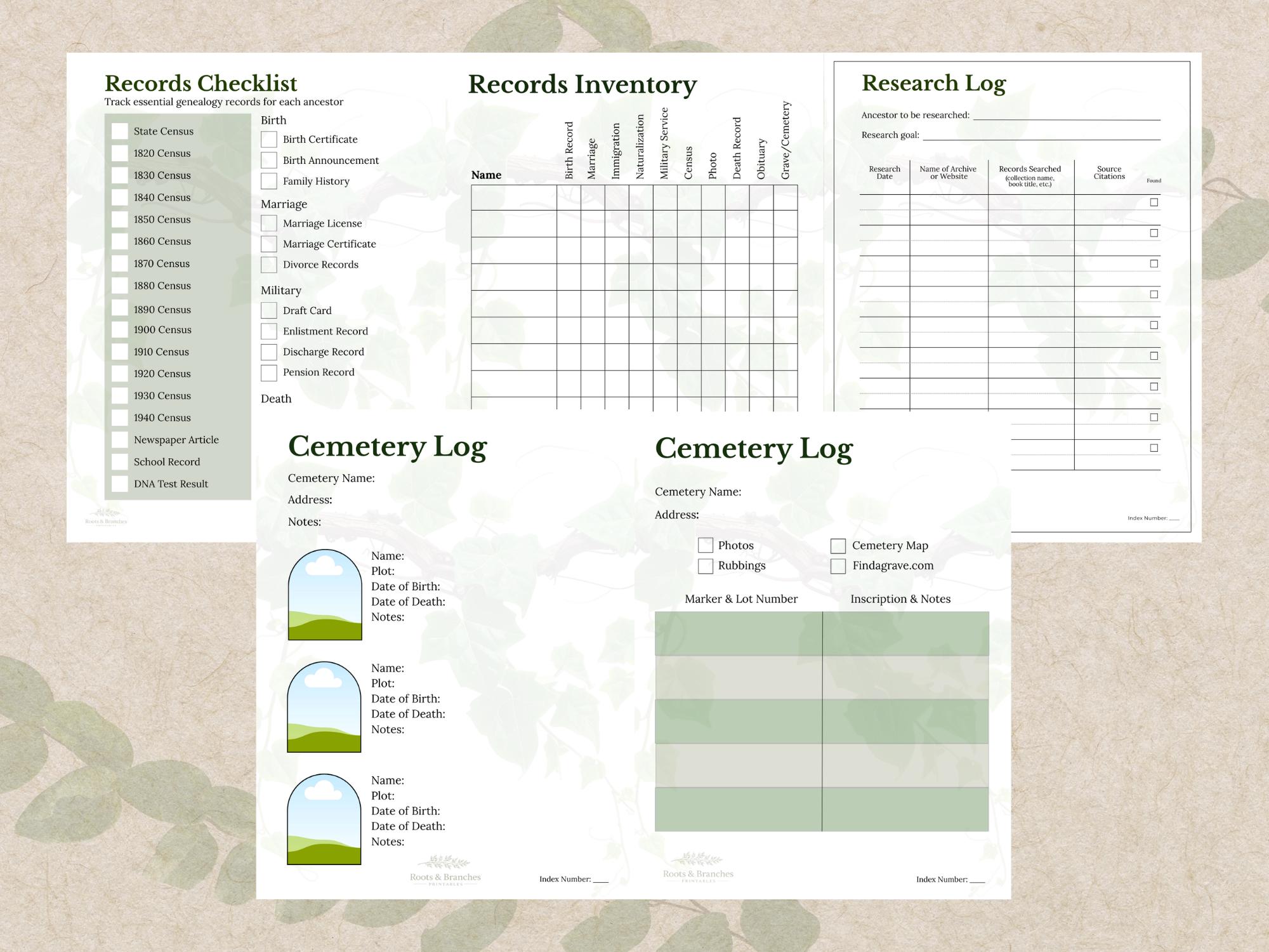 Genealogy Research Toolkit | Family History Logs, Checklist, Inventory ...
