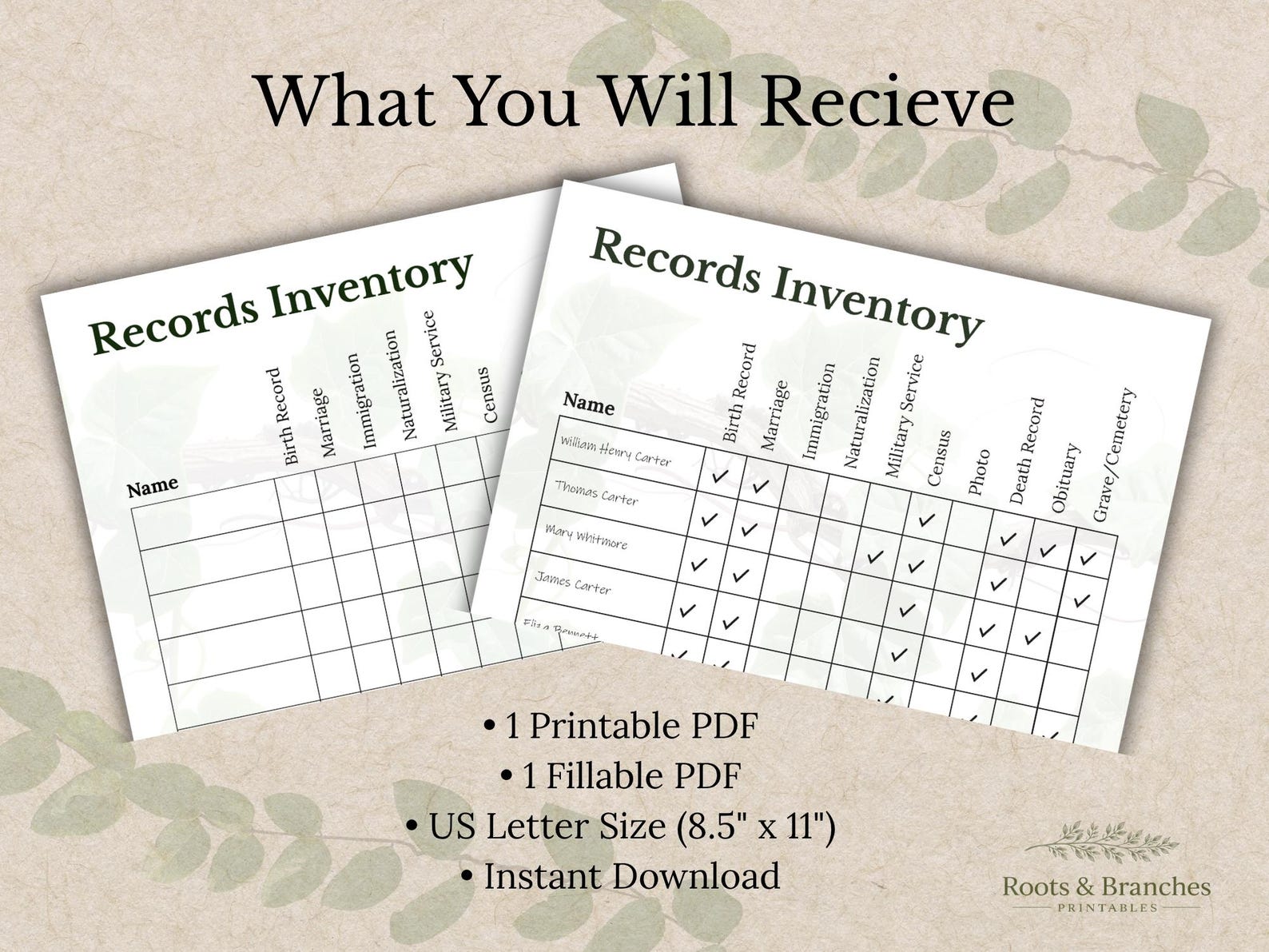 Records Inventory Genealogy Printable | Family History Organizer ...