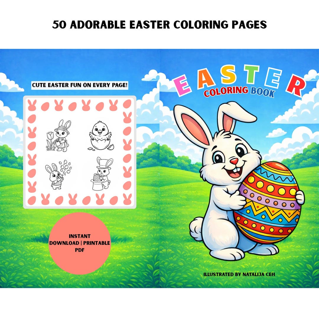50 Easter Bunny Coloring Pages for Kids, Printable Spring Activity Book ...