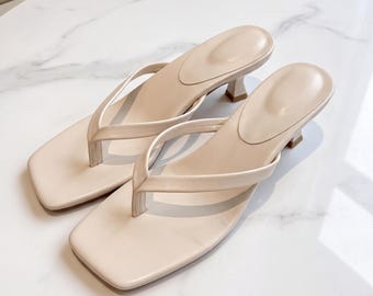 Sandalias minimalistas de tacón cuadrado para mujer / Sandalias de tacón bajo / Zapatos de verano sin cordones / Mules elegantes e informales / Calzado moderno de punta abierta