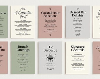 Wedding Menu Template Editable Canva Printable Dinner Cocktail Dessert Instant Download