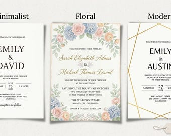 Floral Wedding Invitation Template Editable Canva Romantic Invite