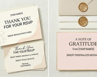 Wedding Thank You Card Set Template Editable Canva Printable Instant Download