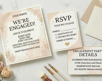 Engagement Party Invitation Template Editable Canva Printable Invite Instant Download