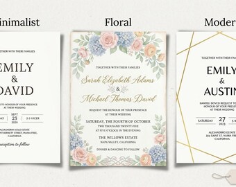 Wedding Invitation Template Editable Canva Printable Instant Download
