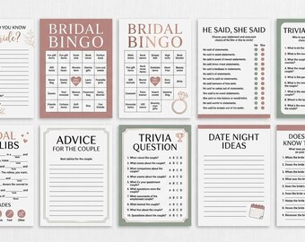 Bridal Shower Games Bundle Editable Canva Printable Bingo Trivia Advice Cards Instant Download