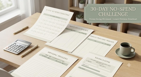 30-Day No-Spend Challenge – Money Saving Workbook & Spending Tracker