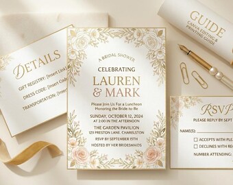 Bridal Shower Invitation Template Editable Canva Printable Invite Instant Download
