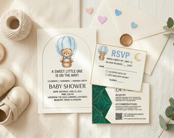 Baby Shower Invitation Template Editable Canva Printable Invite Instant Download