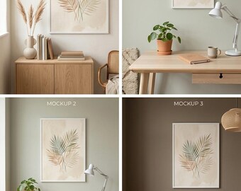 boho botanical wall art, palm leaves watercolor, muted earthy tones, neutral nursery printable poster
