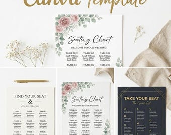 Wedding Seating Chart Template Bundle Editable Canva Printable Seating Plan Instant Download
