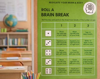 Jogo de Dados para Pausa Cerebral | Atividade de Autorregulação | Pausa para Movimento em Sala de Aula para Alunos com TDAH | Ferramenta Imprimível para Acalmar Crianças