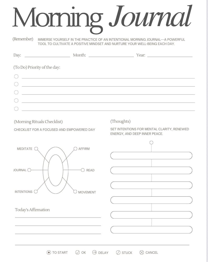 Mourning Routine Intentions Worksheet Morning Journal Printable | Morning Routine Planner | Daily Intentions ...