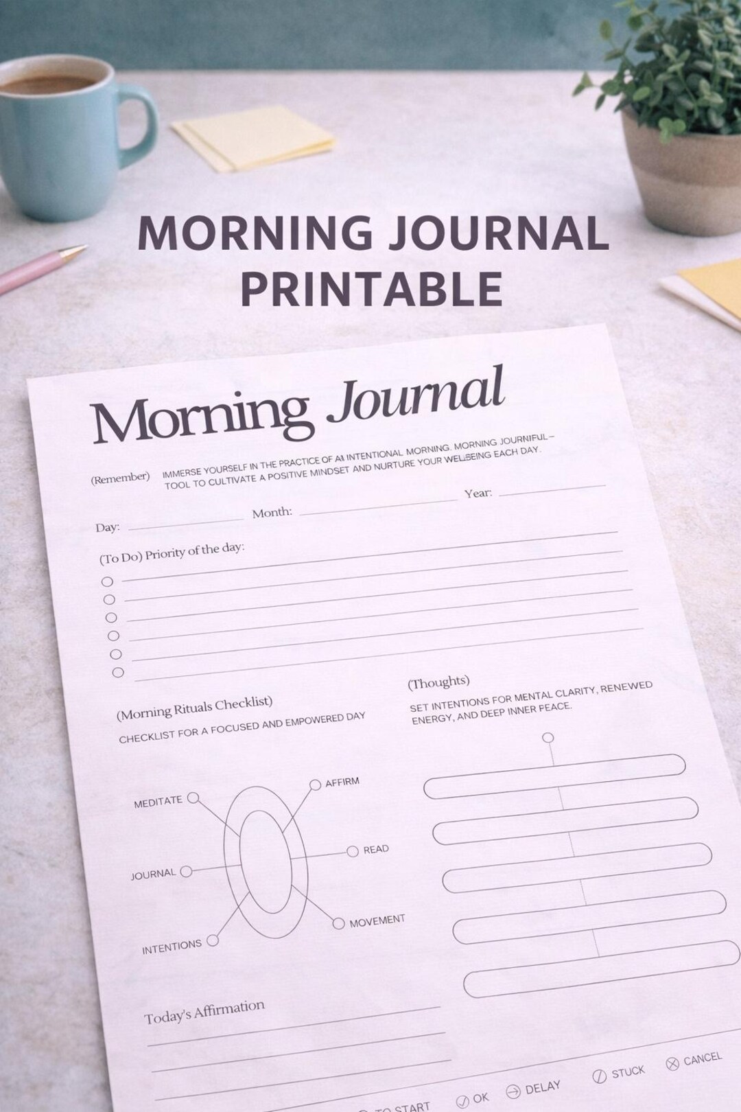 Mourning Routine Intentions Worksheet Morning Journal Printable | Morning Routine Planner | Daily Intentions ...