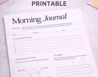 Guten Morgen Journal Printable | Morgen Routine Planer | Arbeitsblatt für tägliche Absichten | Journal Seite | Produktionsplaner