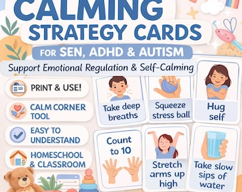 Sensorische beruhigende Strategiekarten | Emotionsregulationskarten für Kinder | ADHS Autismus Calm Down Toolkit | SEN-Klassenzimmer-Ressource