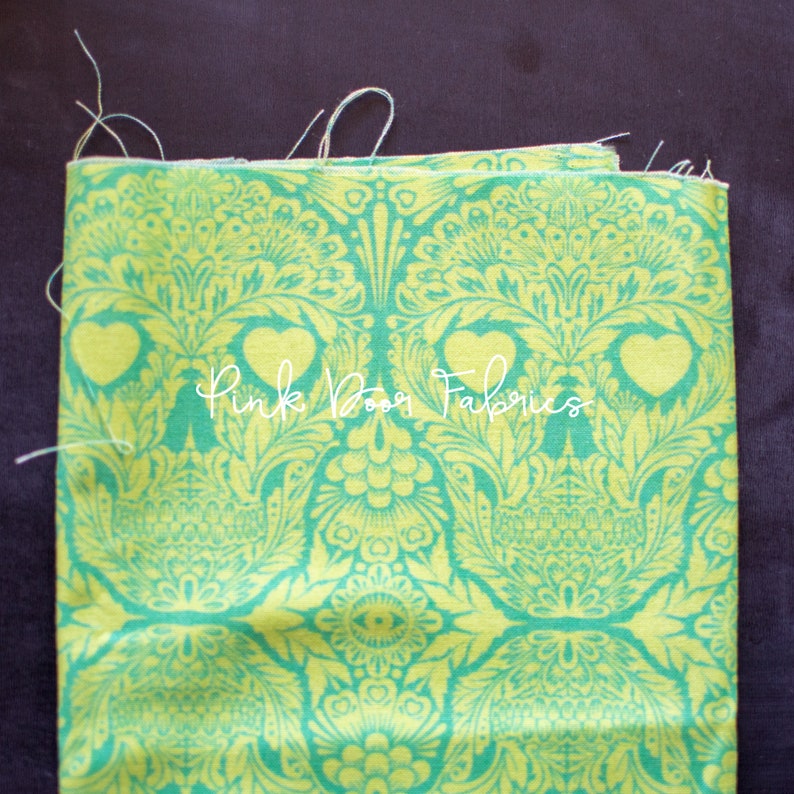 By 1//2 Yard ~ Free Spirit Tula Pink Fabric De La Luna ~ Sugar Skulls Mystic