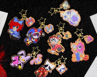 The Amazing Digital Circus Holographic Double Charm Keychain Set | Gift For TADC Cartoon Fans