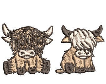 Farmhouse embroidery design, Highland cow set, Adorable animals, Instant download 4 sizes embroidery file, Scottland cow