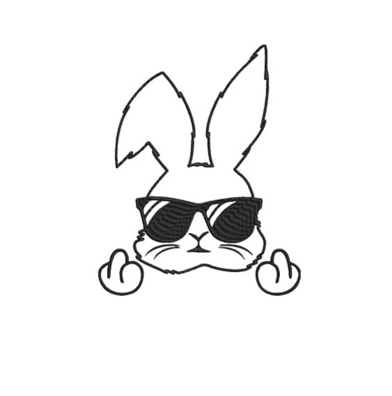 Embroidery file, download, Funny Easter Bunny middle fingers, 6 sizes, Flipping off rabbit, Easter embroidery file image 1