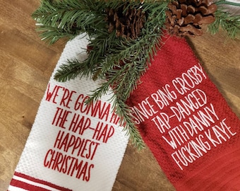 National Lampoon Christmas Vacation, We're gonna have the hap hap happiest Christmas towel set, embroidered Christmas towel