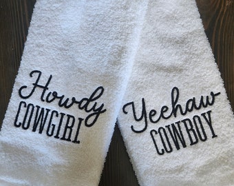 Embroidered bathroom hand towel set or single, yeehaw Cowboy, howdy Cowgirl, cute bathroom decor