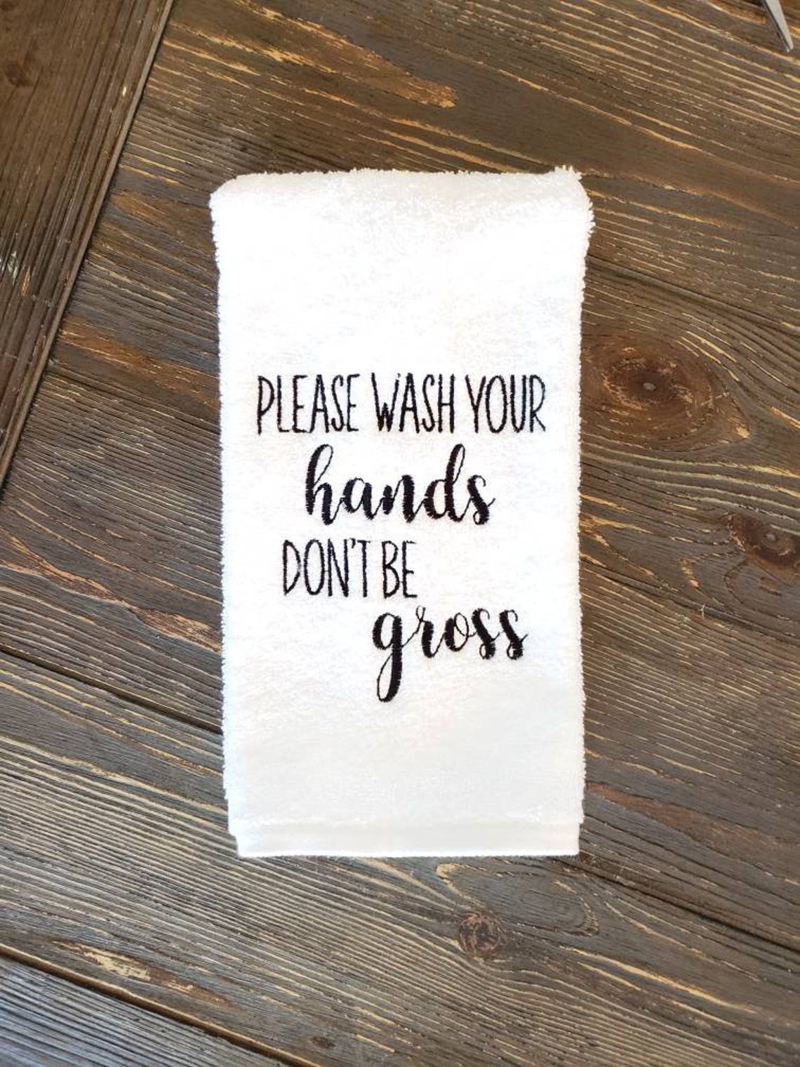 Embroidered bathroom hand towel please wash your hands Etsy