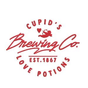 Valentine&#39;s Day, Cupid&#39;s Brewing Co, Love Potion, Embroidery Design, Instant download 3 sizes embroidery file