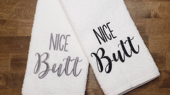 Embroidered bathroom hand towel, Nice butt, personalize towel and choose your color thread, customize, powder room towel
