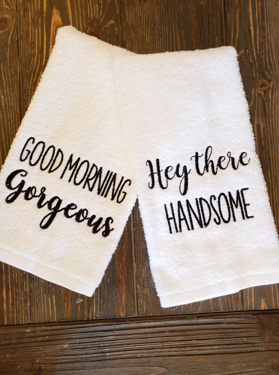 Embroidered Powder Room Towel Set Good Morning Gorgeous Hey | Etsy