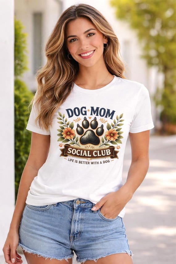 Dog Mom Social Club Shirt, Vintage Floral Paw Print Tee