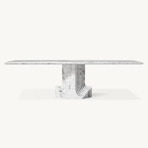 Callidora Rectangular Arabescato Marble Dining Table – Mayze Interiors Wood Base