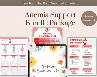 Plan alimentaire pour l'anémie carentielle en fer PDF imprimable | Régime alimentaire carence en fer de 7 jours, liste d'aliments, suivi + guide énergétique des aliments riches en fer
