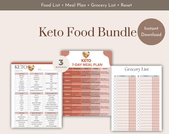 Plan de repas et liste d'aliments Keto | Plan de régime alimentaire faible en glucides de 7 jours à imprimer | Liste de courses Keto pour débutants | Plan de repas pour la perte de poids PDF