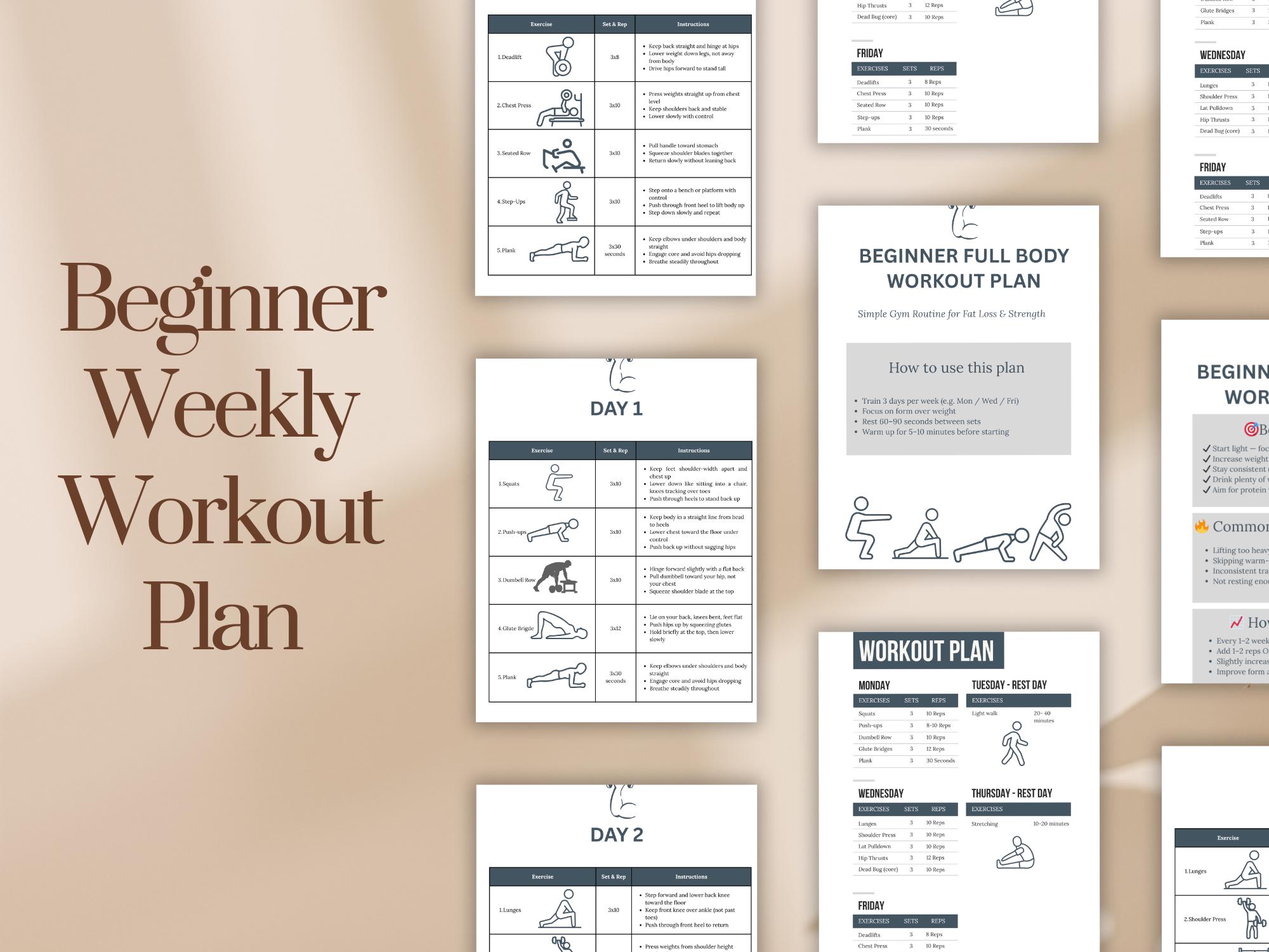 Weekly Workout Plan.pdf Beginner Workout Plan PDF Printable | Weekly Schedule | Full Body ...