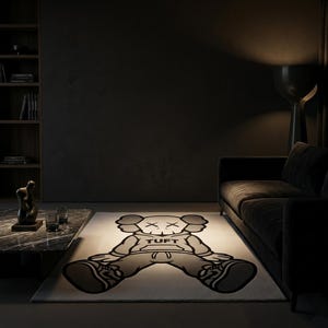 Kaws Style Skull Character Rug, Black Grey Tufted Wool Area Rug, Streetwear Cartoon Living Room Carpet | 5x7 Bild 9