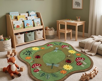 Handgetufteter NZ Wollwald Waldteppich - wunderlicher Marienkäfer-Pilz-Spielzimmer-Schlafzimmer-Teppich | 5x7 6x9