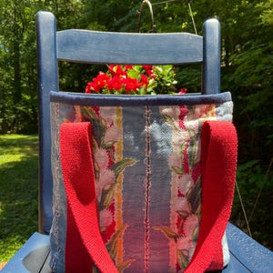 Small tote bag recycled from quilt made with drapery upholstery fabric, "Happy 250th the third"