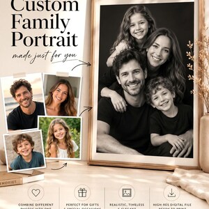 Custom Family Portrait From Separate Photos | Realistic Personalized Family Photo | Digital Download