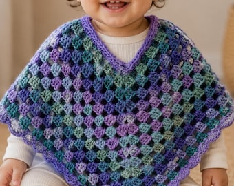 Crochet Baby Poncho Pattern – Lacy Granny Square Design (UK & US Terms)