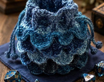 Crocheted Dragon Scale Dice Pouch – RPG Gaming Accessory, Fantasy Bag - small
