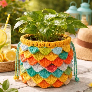 Patrón de funda para maceta de ganchillo (términos del Reino Unido y EE. UU.) (Descarga en PDF)