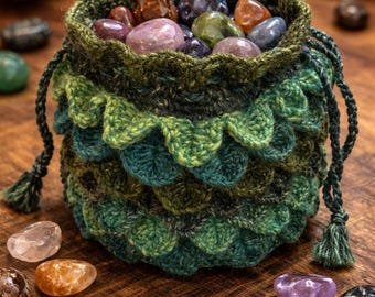 Padrão de crochê para bolsa de dados em escamas de dragão – Bolsa com ponto crocodilo (padrão em PDF)