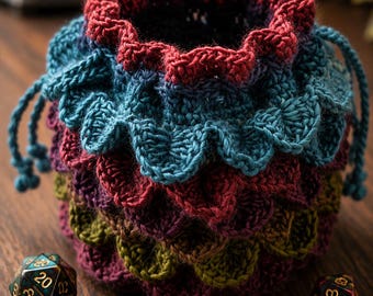 Dragon Scale Dice / Crystal Bag – Crochet DnD Dice Pouch, RPG Gaming Accessory, Fantasy Gift - Medium