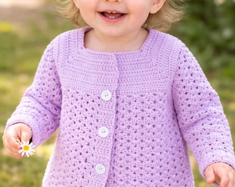 Modello PDF per cardigan da neonato all'uncinetto – Design traforato senza cuciture, da neonato a 18 mesi