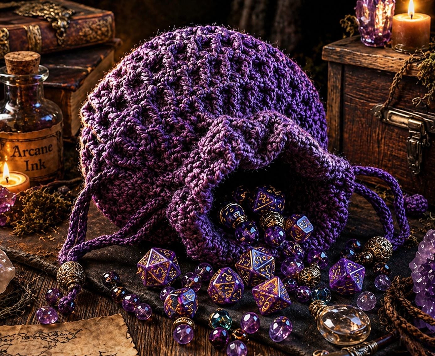 28 Dice Bag Crochet Patterns: Unique Drawstring Pouches for Gamers and Fantasy Fans 11 Waffle Texture Crochet Dice Bag Pattern (UK & )