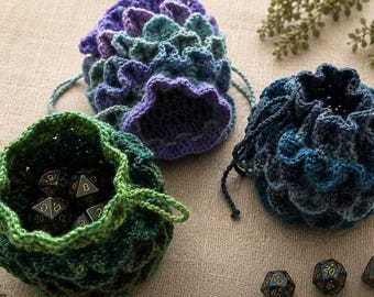 Crocheted Dragon Scale Dice Pouch – RPG Gaming Accessory, Fantasy Bag - small