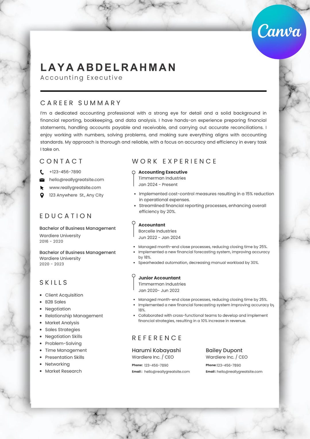 Modern CEO Resume Template Canva | ATS Friendly Executive CV (digital ...